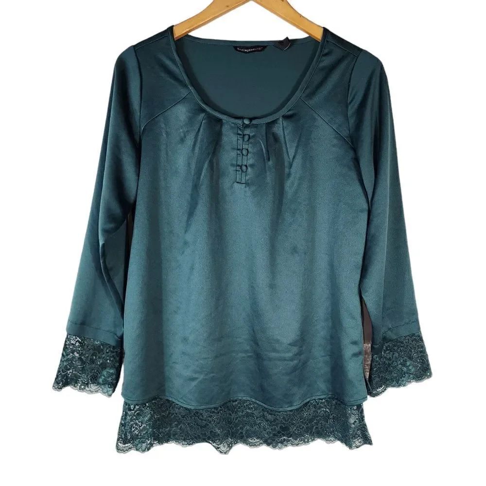 Isaac Mizrahi Live Green Layered Lace Trim Blouse
